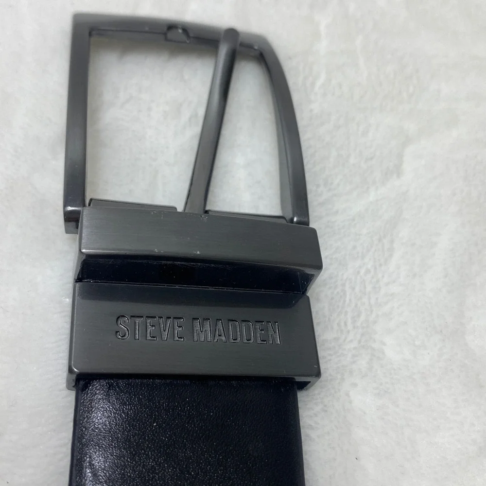 Steve Madden Mens Dressy Leather Belt Black Gunmetal‎ Buckle Size 36